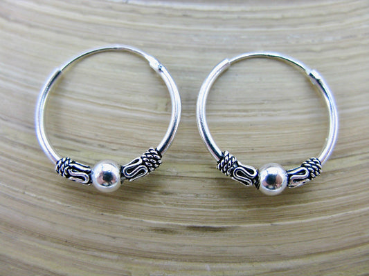 18mm Balinese Oxidized Hoop Earrings in 925 Sterling Silver