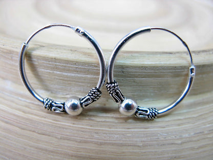 18mm Balinese Oxidized Hoop Earrings in 925 Sterling Silver