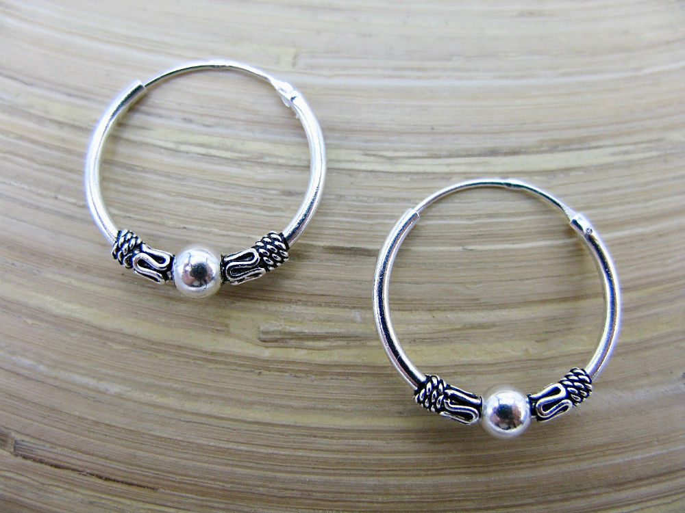 18mm Balinese Oxidized Hoop Earrings in 925 Sterling Silver