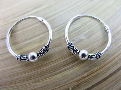 18mm Balinese Oxidized Hoop Earrings in 925 Sterling Silver