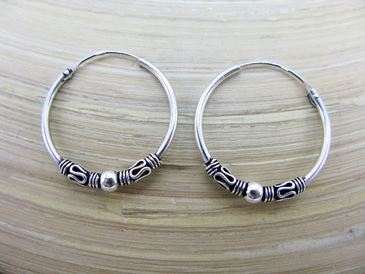 18mm Balinese Oxidized Hoop Earrings in 925 Sterling Silver