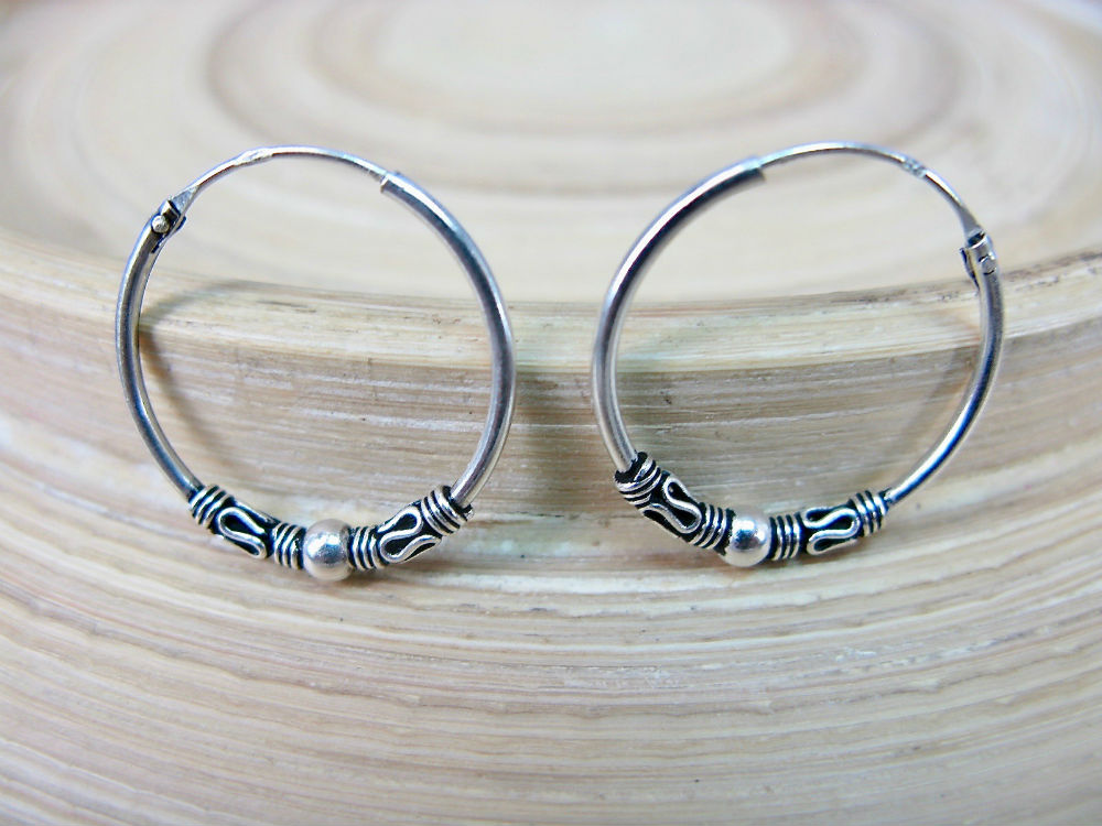18mm Balinese Oxidized Hoop Earrings in 925 Sterling Silver