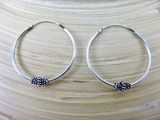 18mm Balinese Oxidized Hoop Earrings in 925 Sterling Silver