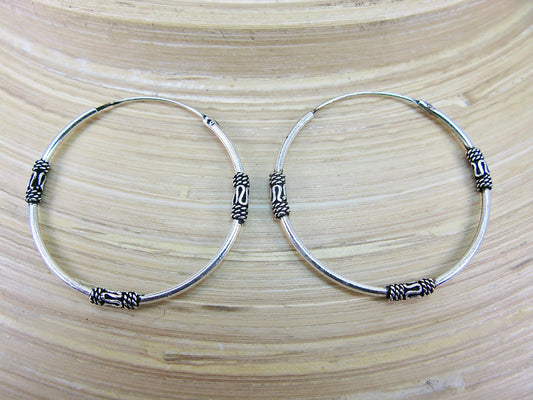 30mm Balinese Oxidized Hoop Earrings in 925 Sterling Silver