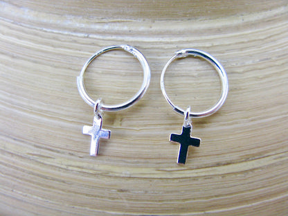 Cross 925 Sterling Silver Hoop Earrings