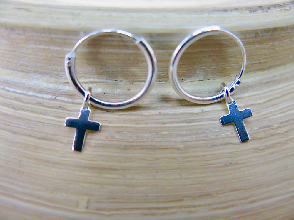 Cross 925 Sterling Silver Hoop Earrings