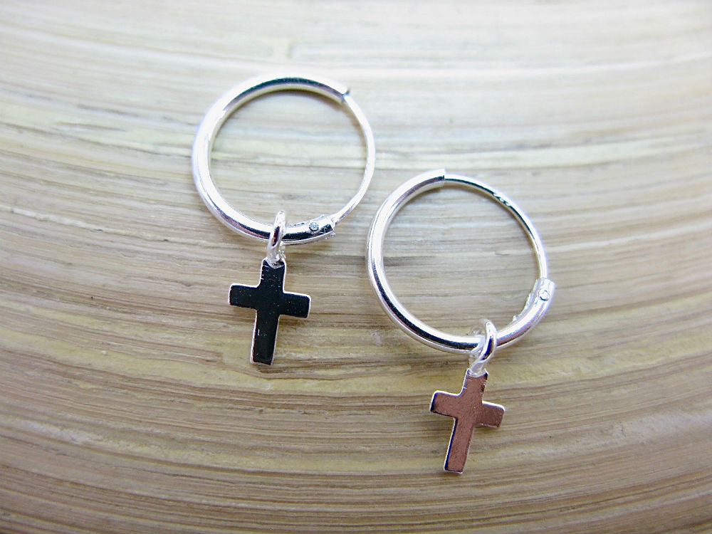 Cross 925 Sterling Silver Hoop Earrings