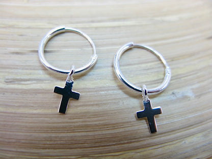 Cross 925 Sterling Silver Hoop Earrings