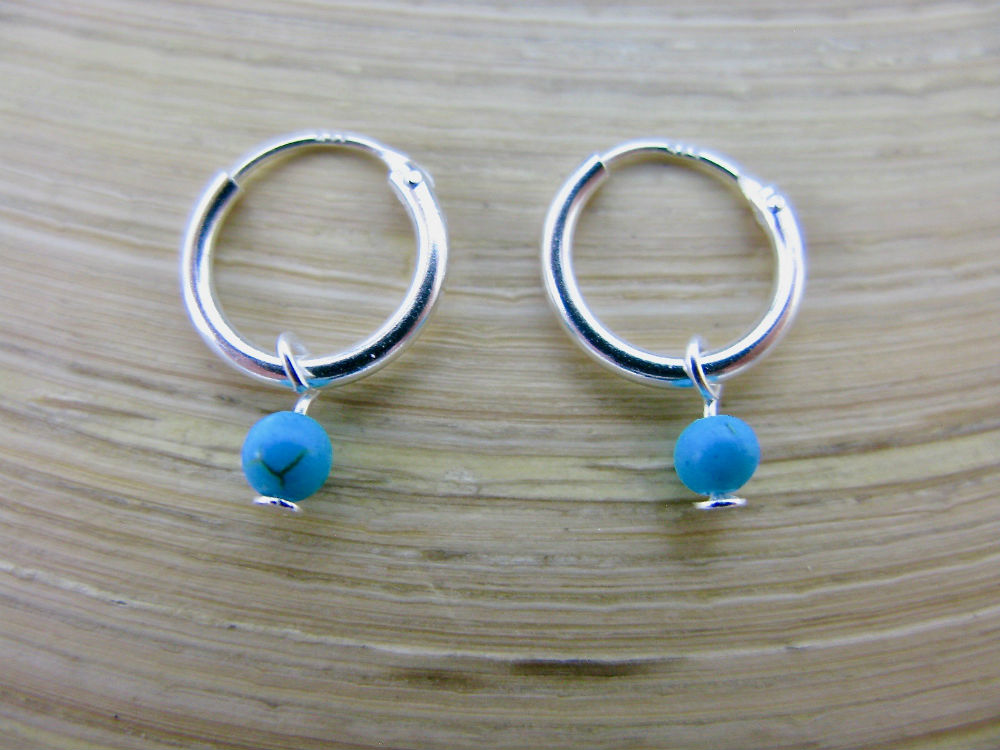 Turquoise Hoop Earrings in 925 Sterling Silver