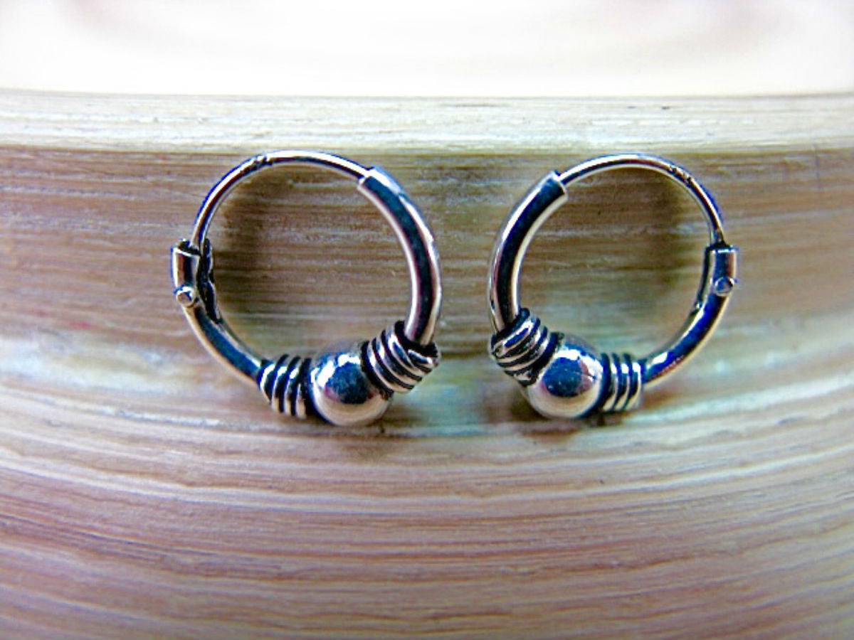 10mm Balinese Oxidized Sterling Silver Hoop Earrings