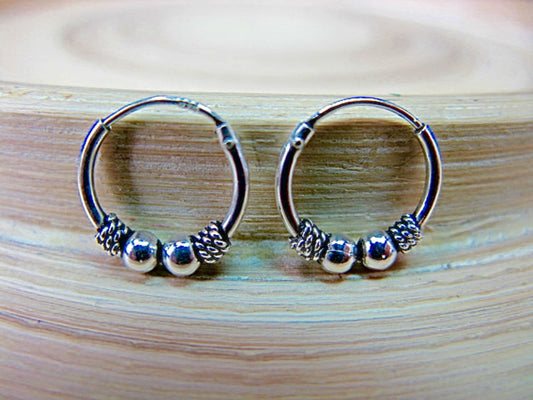 12mm Balinese Oxidized 925 Sterling Silver Hoop Earrings