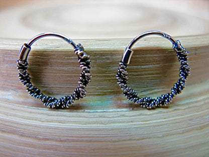 14mm Balinese Bead 925 Sterling Silver Hoop Earrings