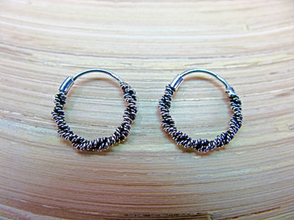 14mm Balinese Bead 925 Sterling Silver Hoop Earrings