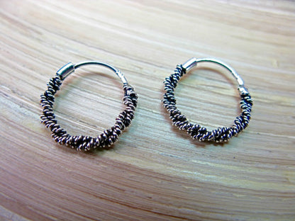 14mm Balinese Bead 925 Sterling Silver Hoop Earrings