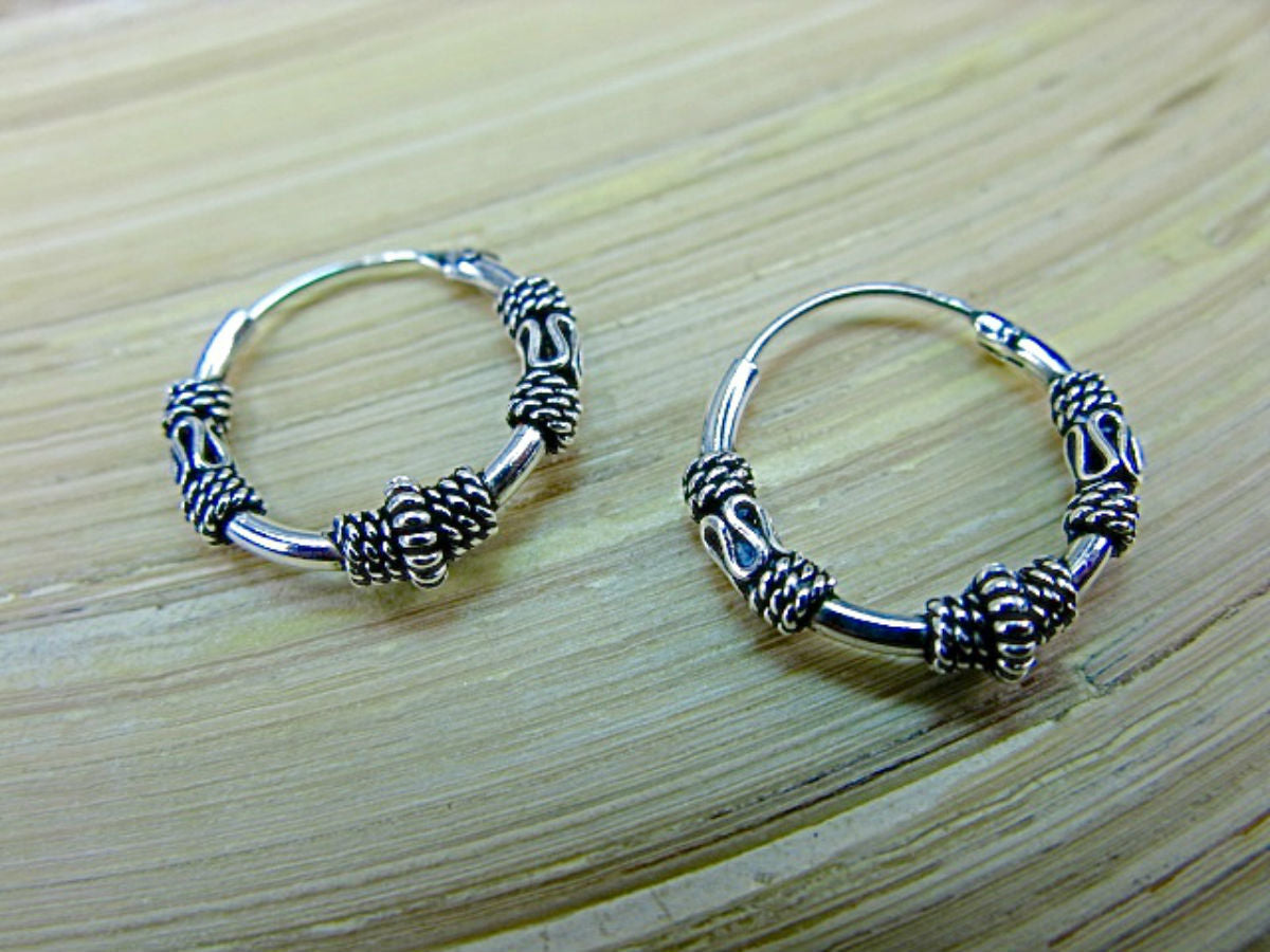 14mm Balinese 925 Sterling Silver Hoop Earrings