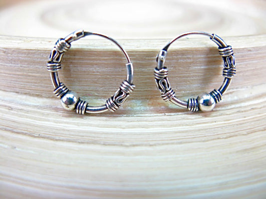 14mm Balinese 925 Sterling Silver Hoop Earrings