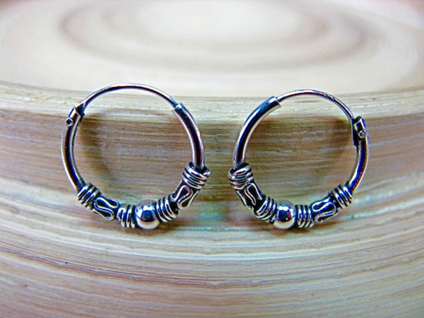 14mm Balinese Oxidized Sterling Silver Hoop Earrings