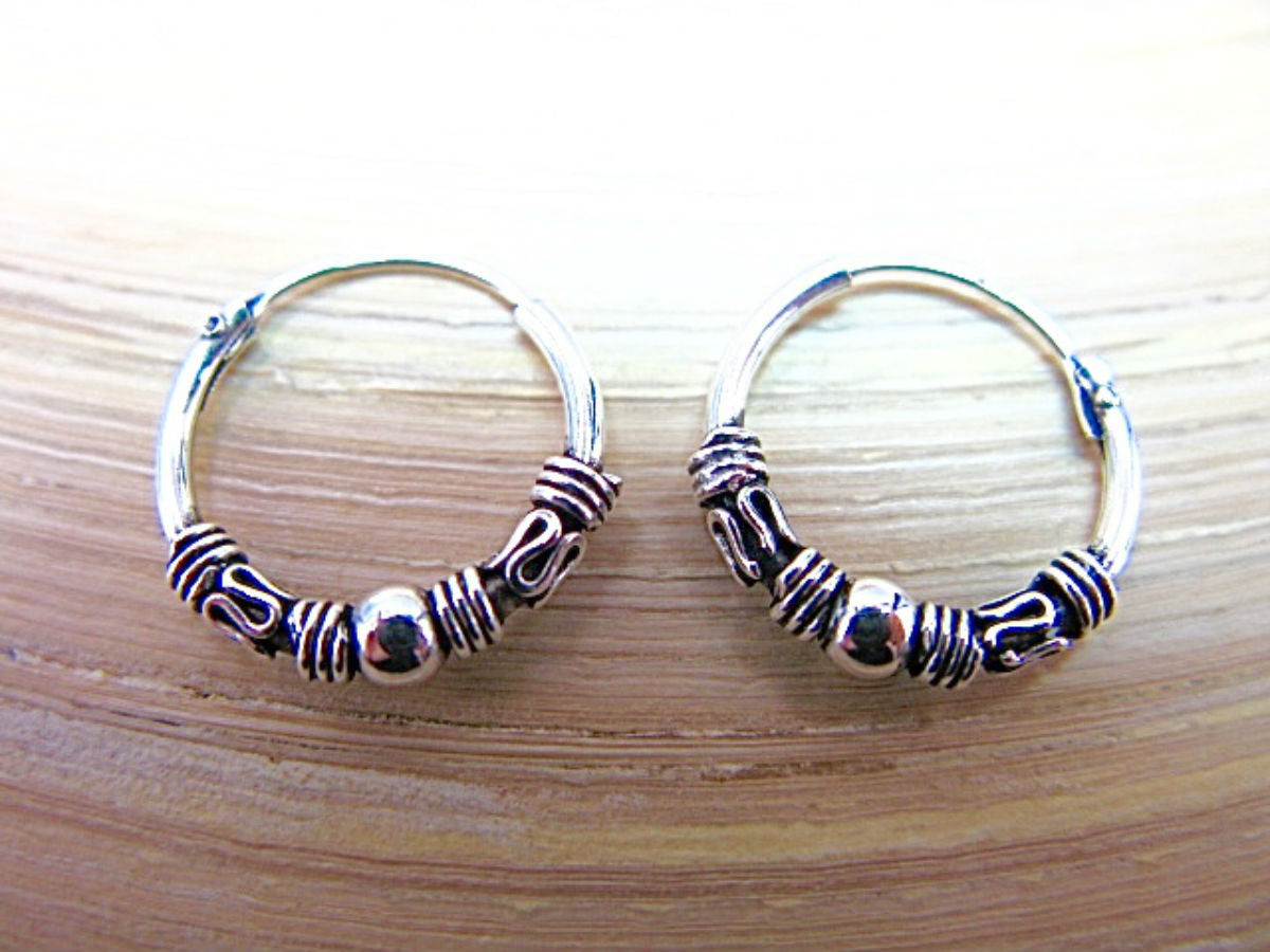 14mm Balinese Oxidized Sterling Silver Hoop Earrings