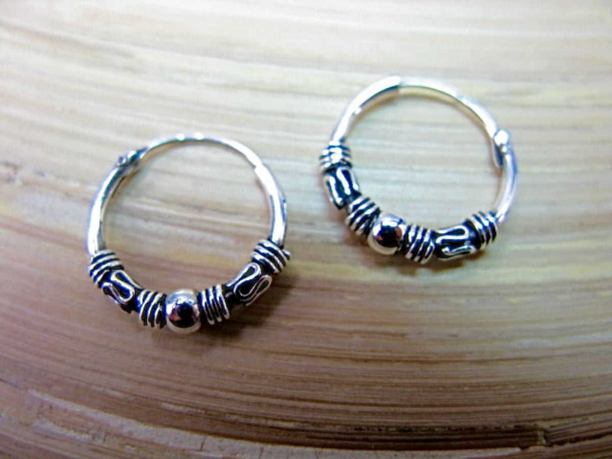 14mm Balinese Oxidized Sterling Silver Hoop Earrings