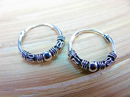 14mm Balinese Oxidized Sterling Silver Hoop Earrings