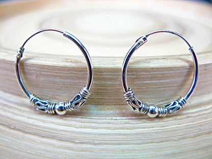 18mm Balinese 925 Sterling Silver Hoop Earrings