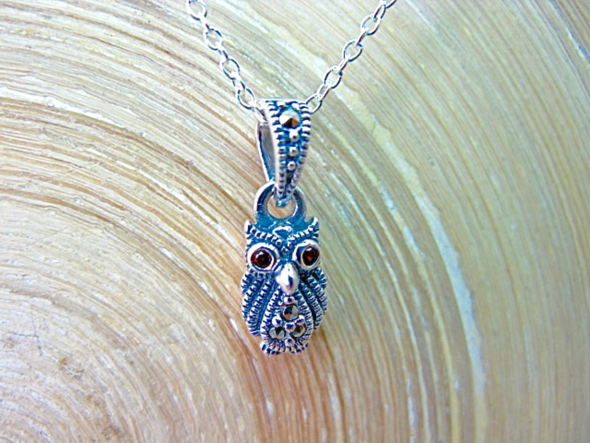 Owl Marcasite 925 Sterling Silver Pendant