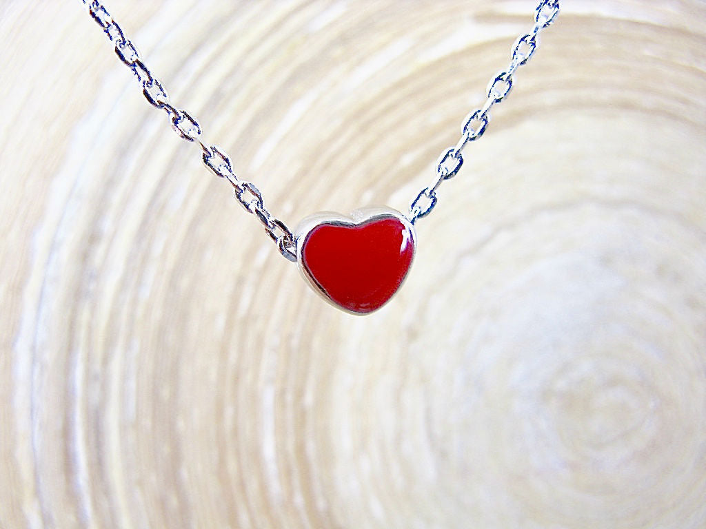 Petite Red Heart 925 Sterling Silver Pendant Necklace