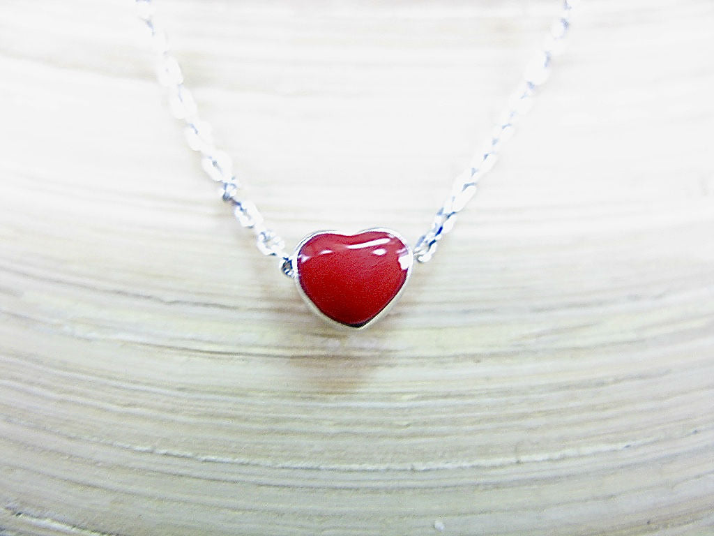 Petite Red Heart 925 Sterling Silver Pendant Necklace