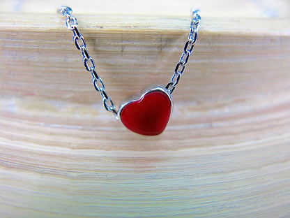 Petite Red Heart 925 Sterling Silver Pendant Necklace