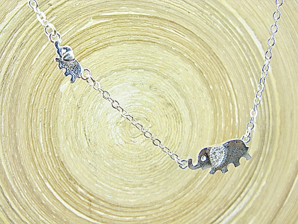 Elephant Family Pendant Chain Necklace 925 Sterling Silver