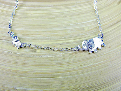 Elephant Family Pendant Chain Necklace 925 Sterling Silver