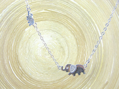 Elephant Family Pendant Chain Necklace 925 Sterling Silver