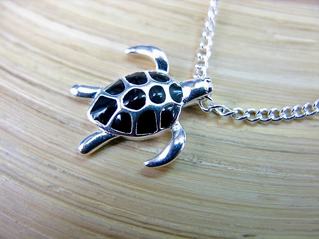 Large Turtle Pendant Chain Necklace 925 Sterling Silver
