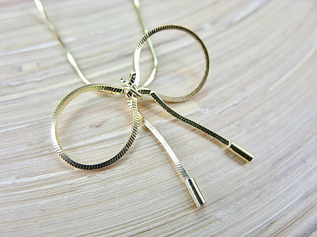Big Bow Ribbon Gold Plated 925 Sterling Silver Necklace