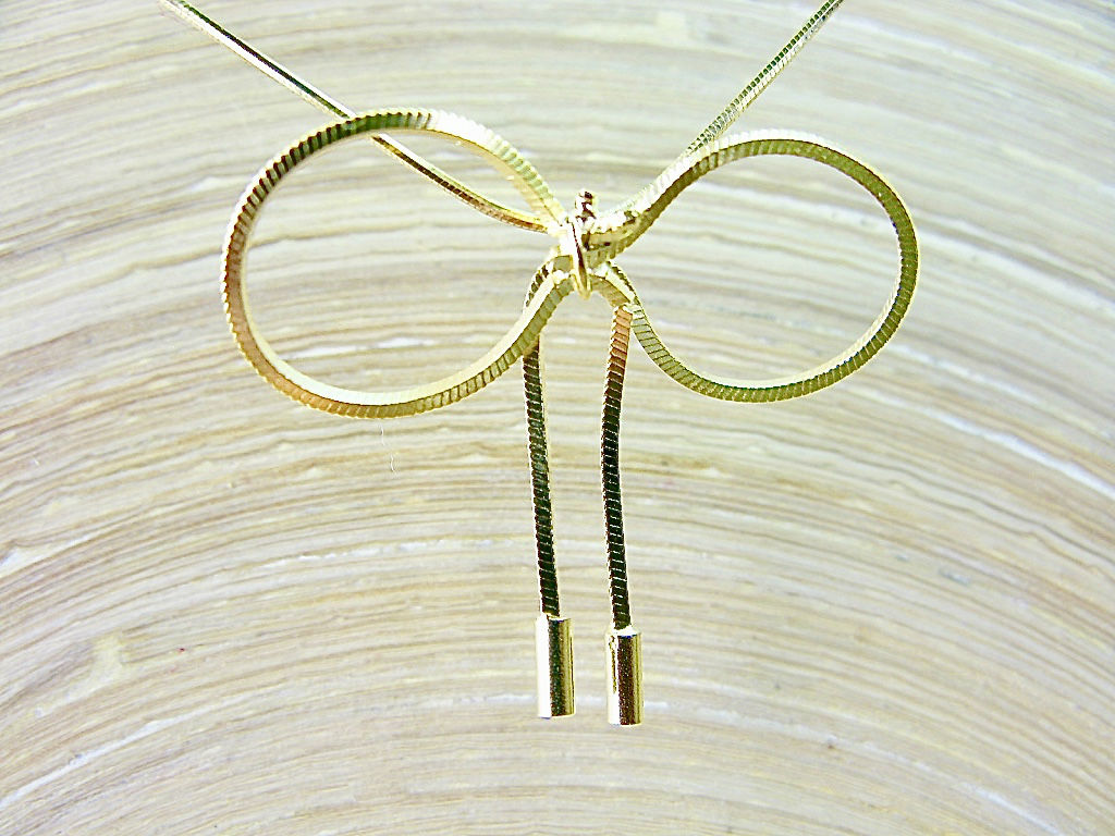 Big Bow Ribbon Gold Plated 925 Sterling Silver Necklace