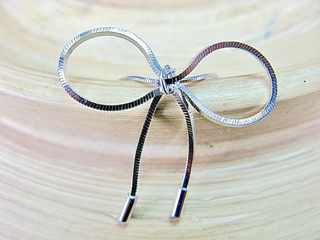 Big Bow Ribbon 925 Sterling Silver Necklace