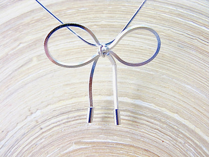 Big Bow Ribbon 925 Sterling Silver Necklace