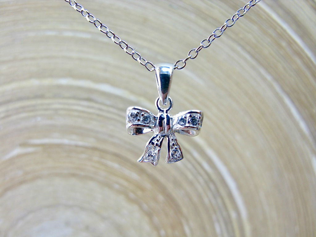Bow Ribbon Crystal 925 Sterling Silver Pendant