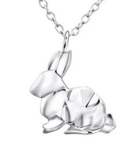 Origami Rabbit Pendant Chain Necklace in 925 Sterling Silver
