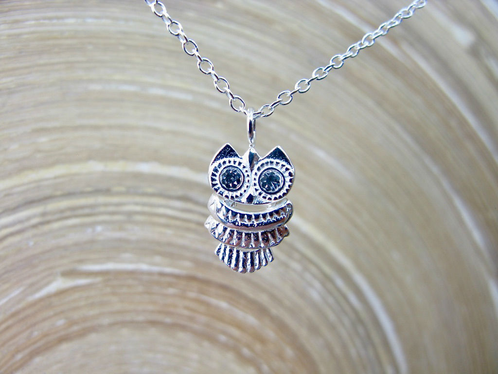 Owl Crystal Pendant Chain Necklace in 925 Sterling Silver