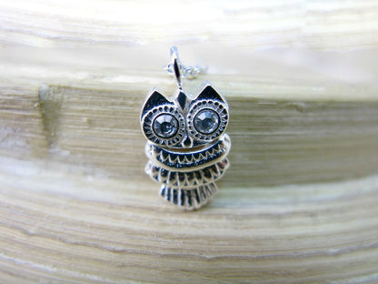 Owl Crystal Pendant Chain Necklace in 925 Sterling Silver