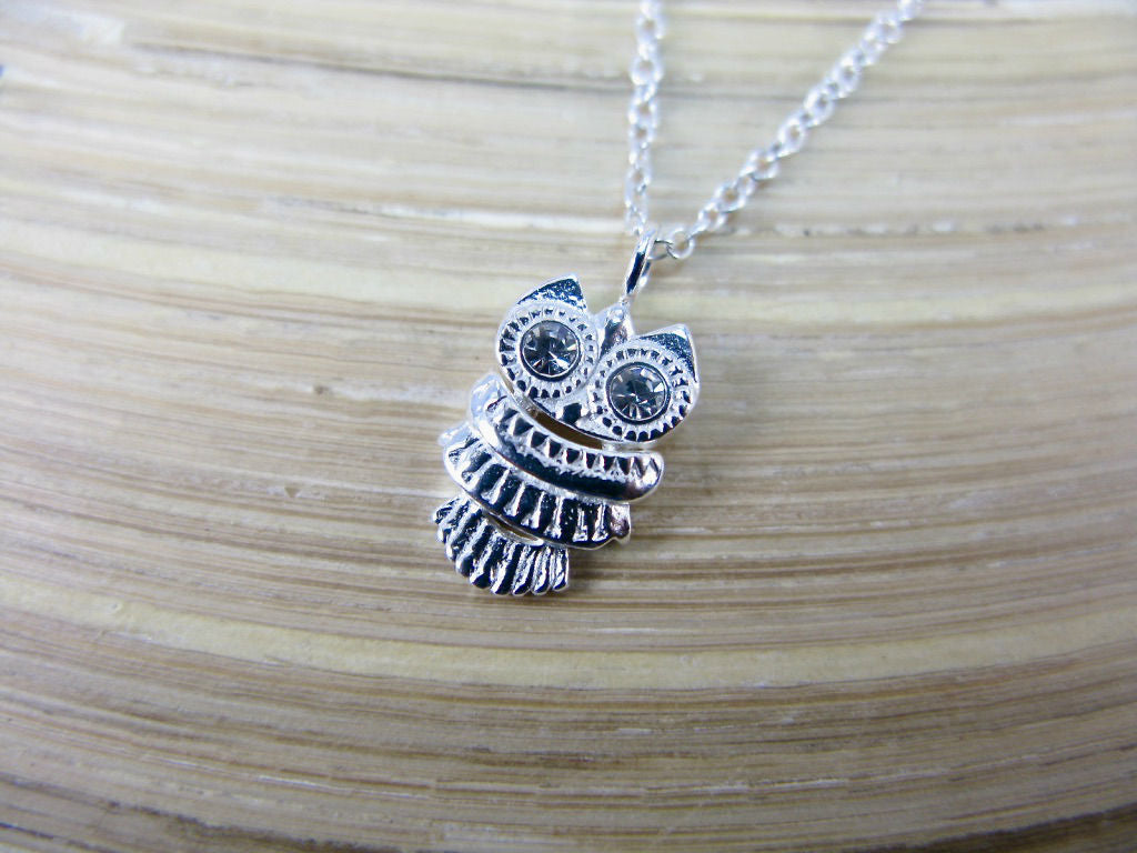 Owl Crystal Pendant Chain Necklace in 925 Sterling Silver