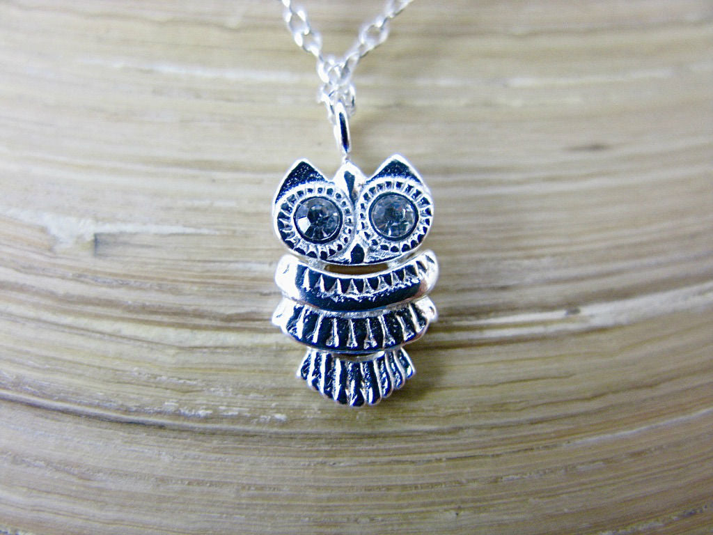 Owl Crystal Pendant Chain Necklace in 925 Sterling Silver