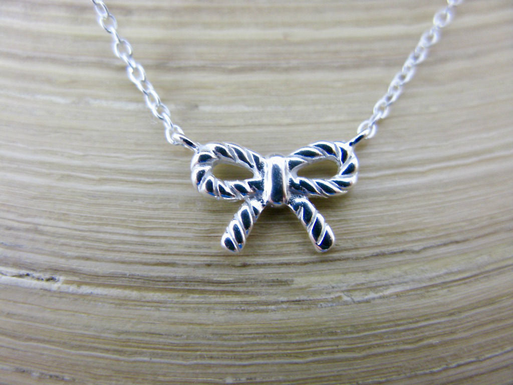 Ribbon Bow Inline 925 Sterling Silver Pendant Chain Necklace