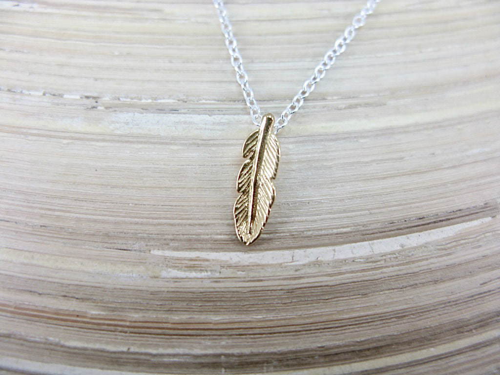 Feather Gold Plated 925 Sterling Silver Pendant Chain Necklace