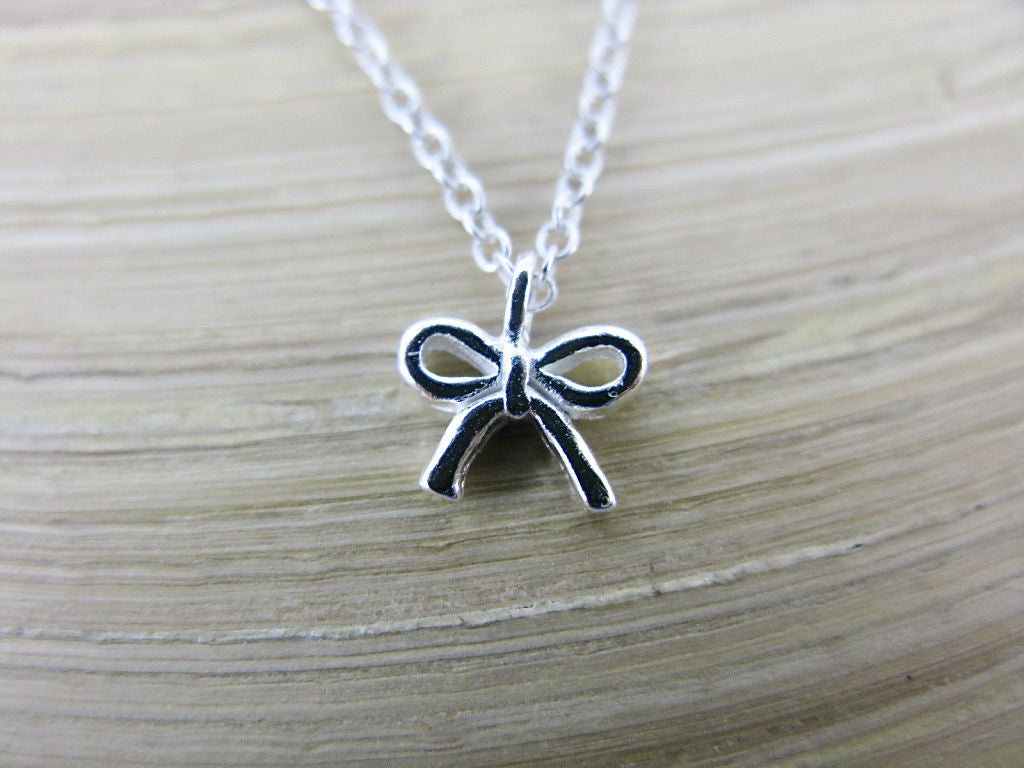 Ribbon Bow 925 Sterling Silver Pendant Chain Necklace