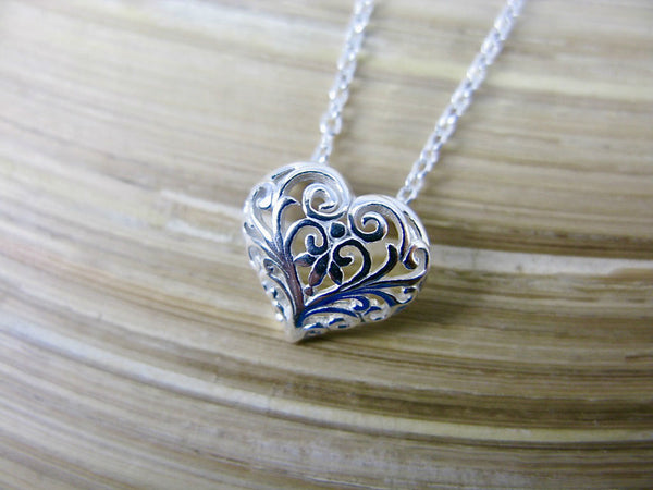 Filigree Heart 925 Sterling Silver Pendant Chain Necklace