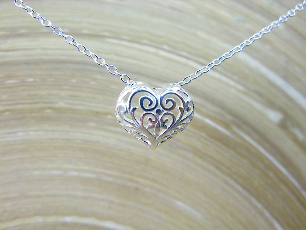 Filigree Heart 925 Sterling Silver Pendant Chain Necklace