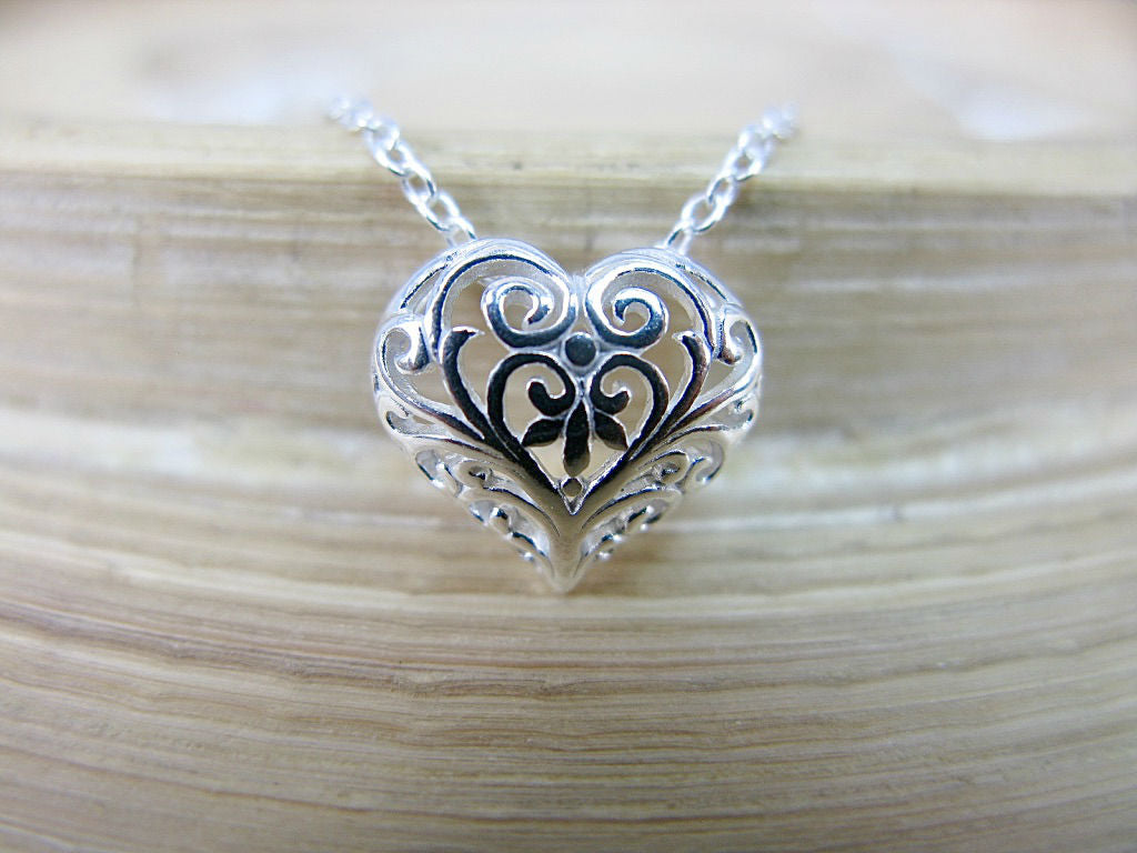 Filigree Heart 925 Sterling Silver Pendant Chain Necklace