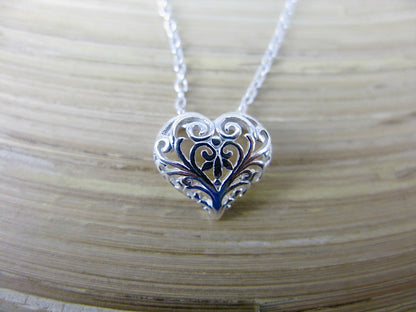 Filigree Heart 925 Sterling Silver Pendant Chain Necklace